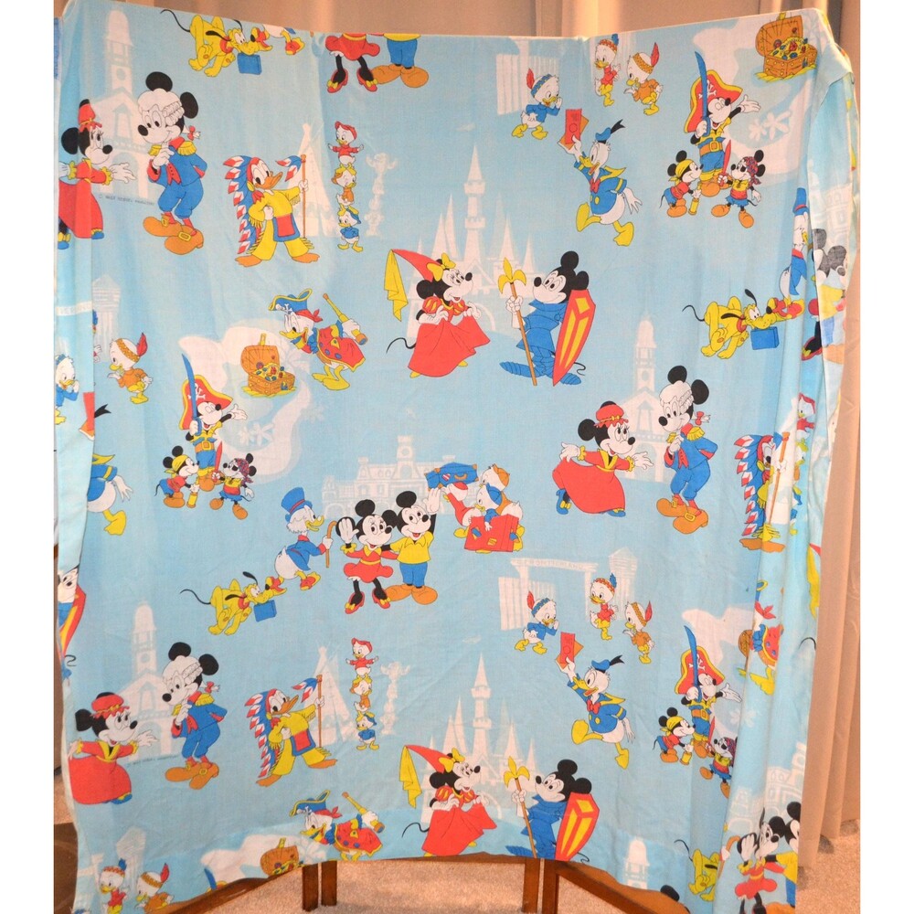 Vintage Mickey and Friends Sheet Fabric Disney Park 1970s